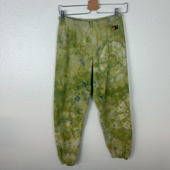 Aviator Nation Hand Dyed Sweatpants Women's S Green Tie Dye Boho Lounge Stretch - Picture 1 of 7